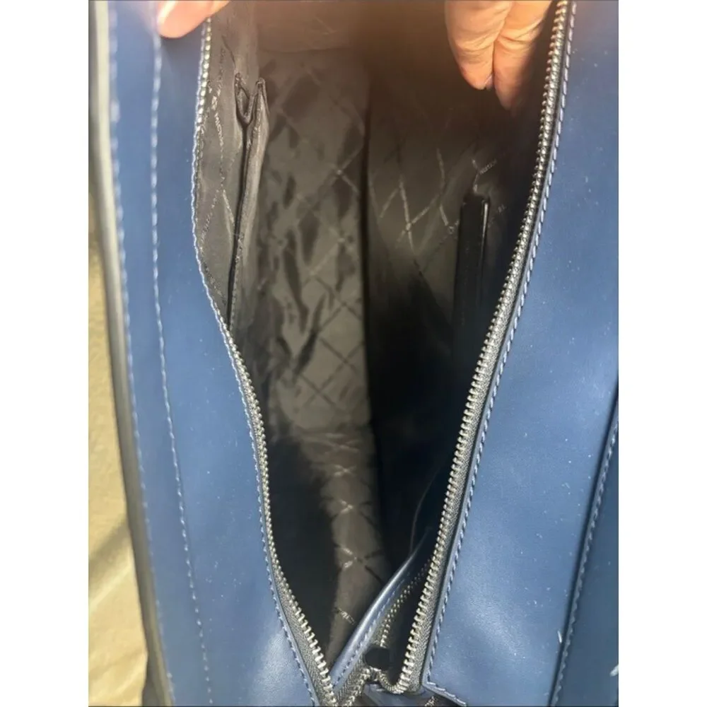 Michael Kors Cooper Tall Utility Tote Navy Leather Laptop Work Bag NWOT Mens